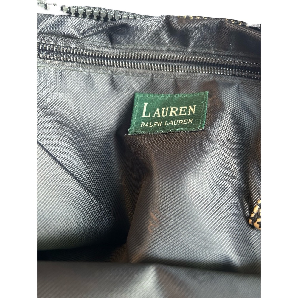 Lauren Ralph Lauren Houndstooth Nylon Tote Bag Tan Black Red Buckle Shoulder Bag - Picture 8 of 9